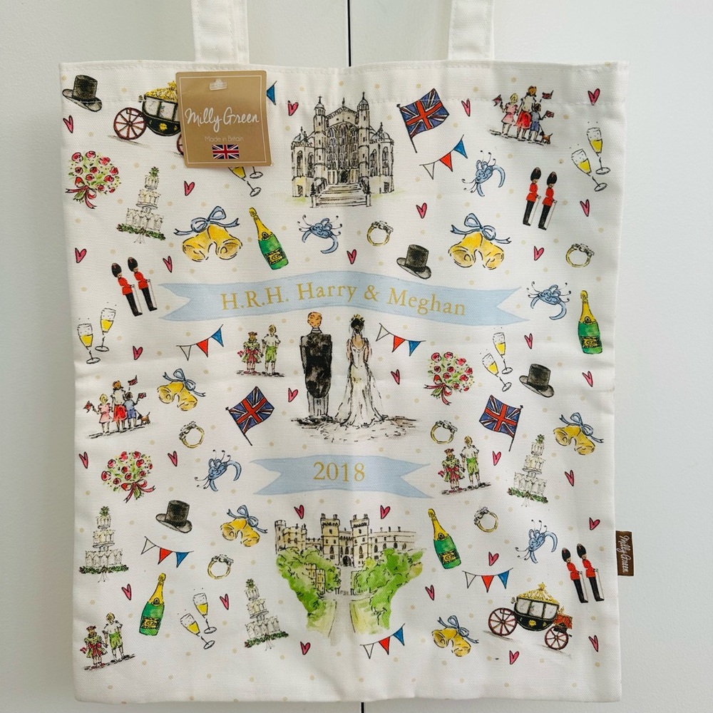 H.R.H. Harry & Meghan  Royal Wedding Shopper 2018 Milly Green England Tote Bag